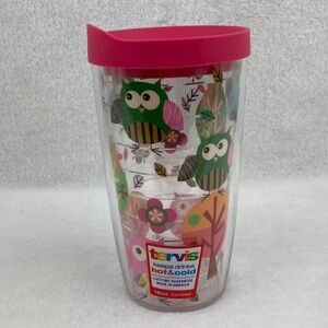Tervis Clear Tumbler with Pink and Green Owl Motif 16 oz.
